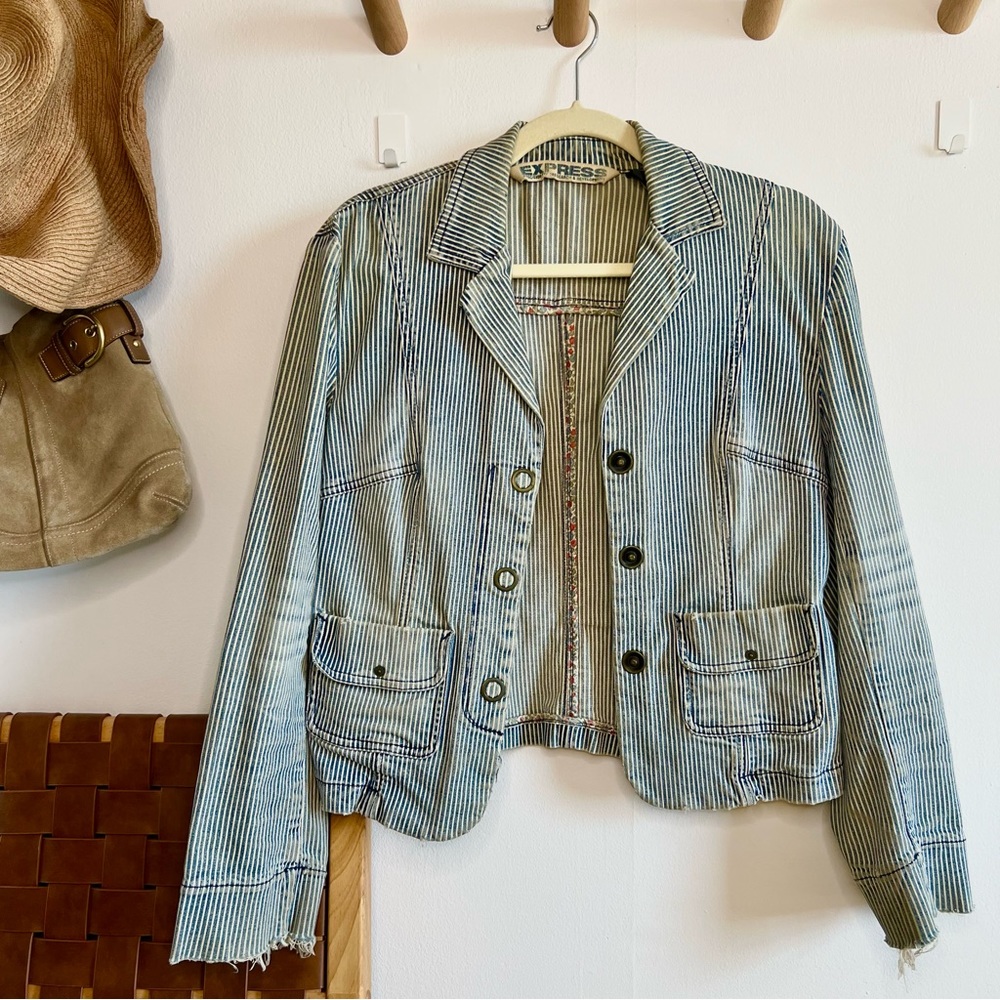 SOLD - Vintage ‘90s Distressed Striped Jean Jacket